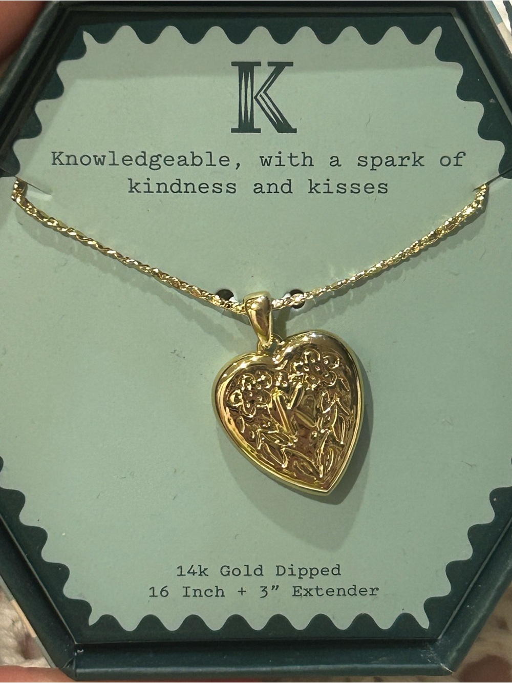 Gold dipped K necklace, NIB